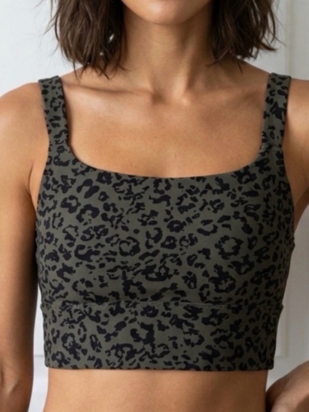 Athleta Longline Grey/Green Leopard Print Bra - Medium